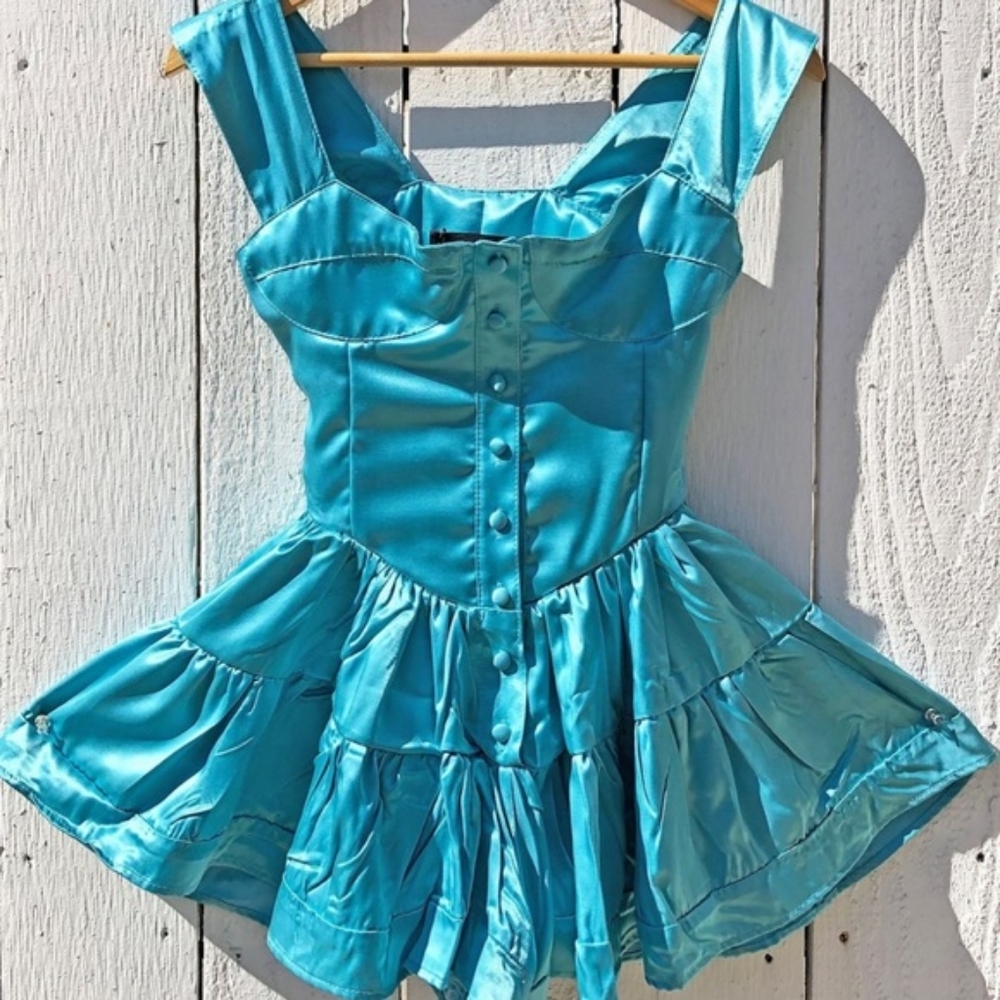 Vanessa Mooney Elizabeth romper in teal satin (no longer available on website)